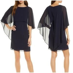 Vince Camuto Navy Blue Cape Overlay Chiffon Dress Size 2 NWT